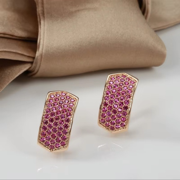 ◾️Rose Gold Plated Micro Paved Pink Natural Zircon Earrings - Picture 10 of 10